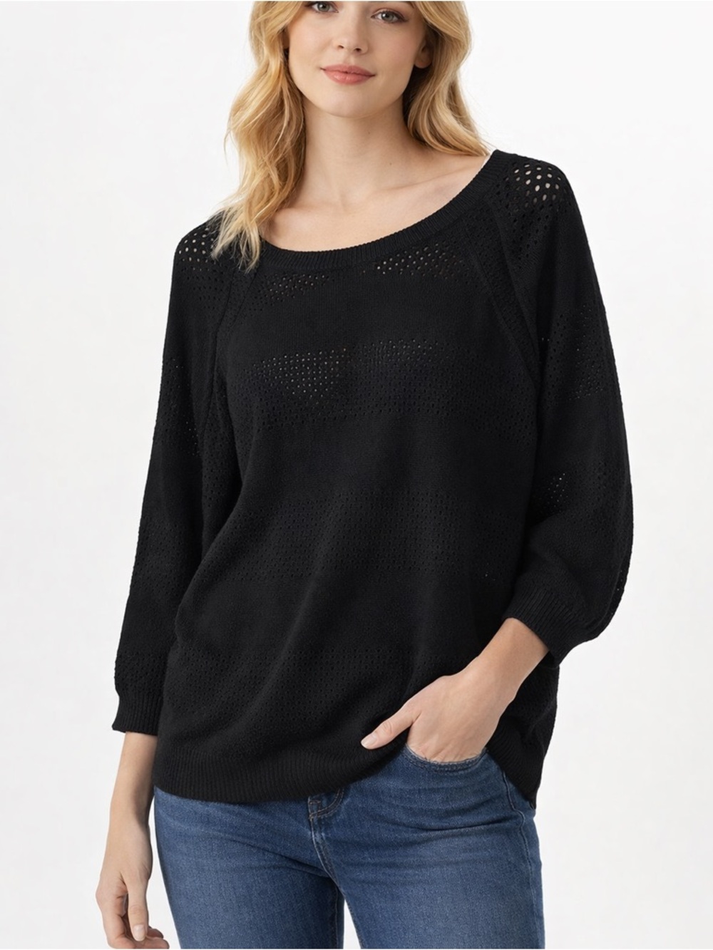 Lane Bryant Black Off-the-Shoulder Open Knit Sweater